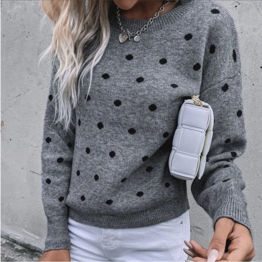 SHEIN Polka Dot Drop Shoulder Sweater Grey/Black Size Smalll